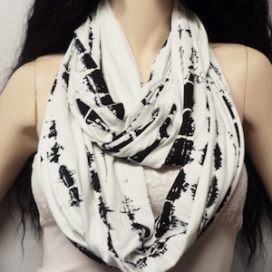 Shibori Black & White Infinity Scarf SUPER Soft Jersey Knit, Tie Dye Womens Fashion Accessories Fall Fashion