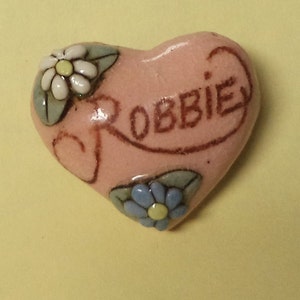 Robbie----Vintage Ceramic Heart Name Pin  Brooch Jewlery Accessories Gift Ideas