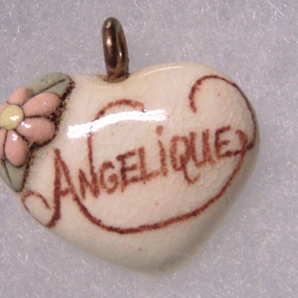 Angelique----Vintage Ceramic Heart Name Pendant for Necklace Jewlery Accessories Gift Ideas