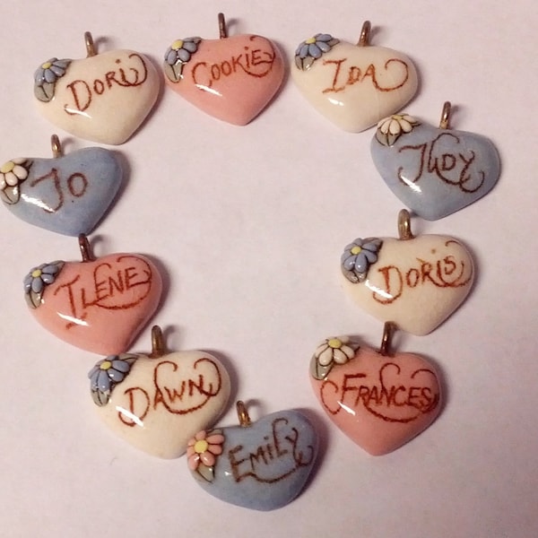 Pick One-----Ilene--Dawn----Dori---------Doris---Vintage Ceramic Heart Name Pendant