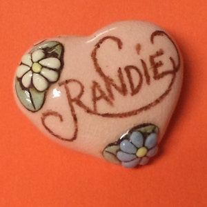 Randie----Vintage Ceramic Heart Name Pin  Brooch Jewlery Accessories Gift Ideas