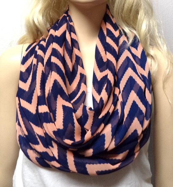 Navy Blue & Peachy Salmon CHEVRON ...
