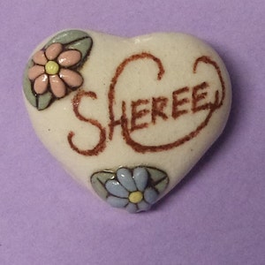 Sheree----Vintage Ceramic Heart Name Pin  Brooch Jewlery Accessories Gift Ideas