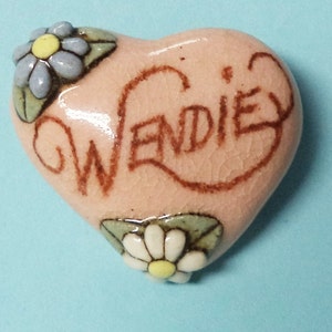 Wendie---Vintage Ceramic Heart Name Pin  Brooch Jewlery Accessories Gift Ideas