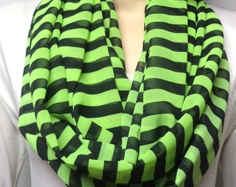 Neon Lime Green & Black Stripes----- Infinity Scarf