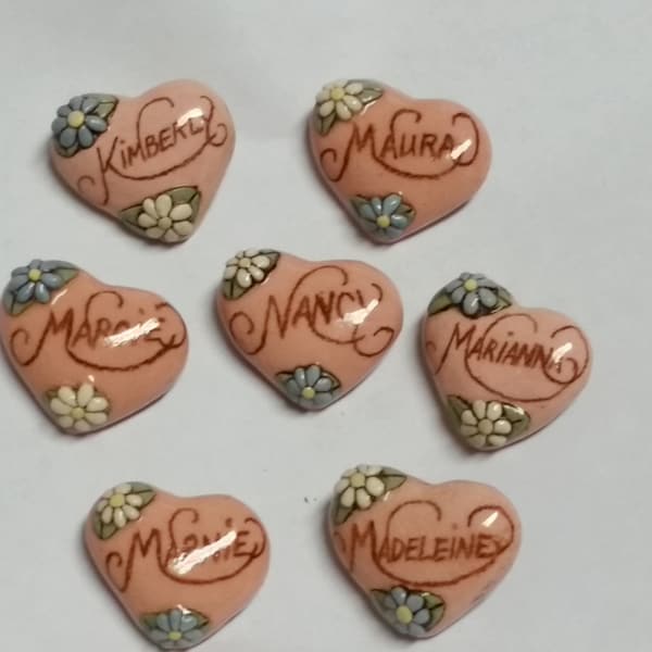 Pick One-------------------Nancy---Marcie------Kimberly------Vintage Ceramic Heart Name Pin Brooch