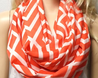 Tangerine Orange & White Chevron Print  ----- Infinity Scarf gift ideas