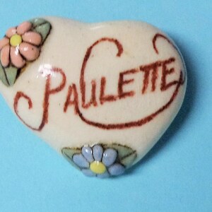 Paulette----Vintage Ceramic Heart Name Pin  Brooch Jewlery Accessories Gift Ideas