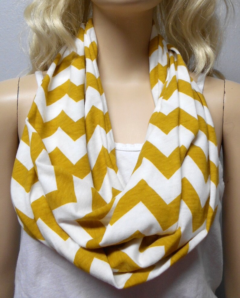 Mustard Yellow & White Chevron Print Infinity Scarf Jersey Knit Gift ...