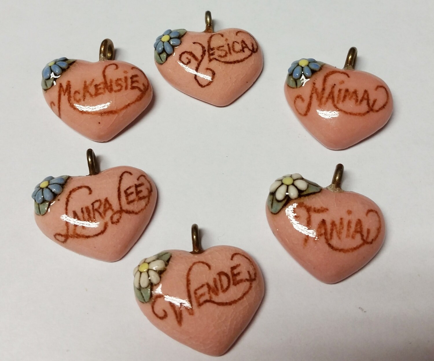 Pick One--------Yesica-------Wende---Tania----------Vintage Ceramic Heart Name Pendant