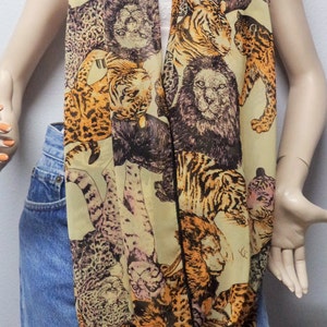 MEOW Big Cats print Infinty scarf Light weight chiffon , Tigers Lions Kitty Cats Leopards Panthers Animal Print