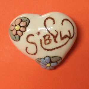 Sibyl----Vintage Ceramic Heart Name Pin  Brooch Jewlery Accessories Gift Ideas