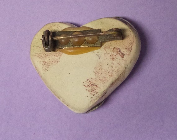 Suann----Vintage Ceramic Heart Name Pin  Brooch J… - image 2