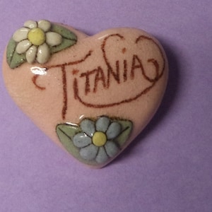 Titania----Vintage Ceramic Heart Name Pin  Brooch Jewlery Accessories Gift Ideas