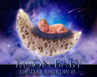 Mond-Baby Neugeborenen digitalen Hintergrund, Mond-Baby-Digital-Hintergrund, Mond-Baby in Sternen digital Neugeborenen Prop