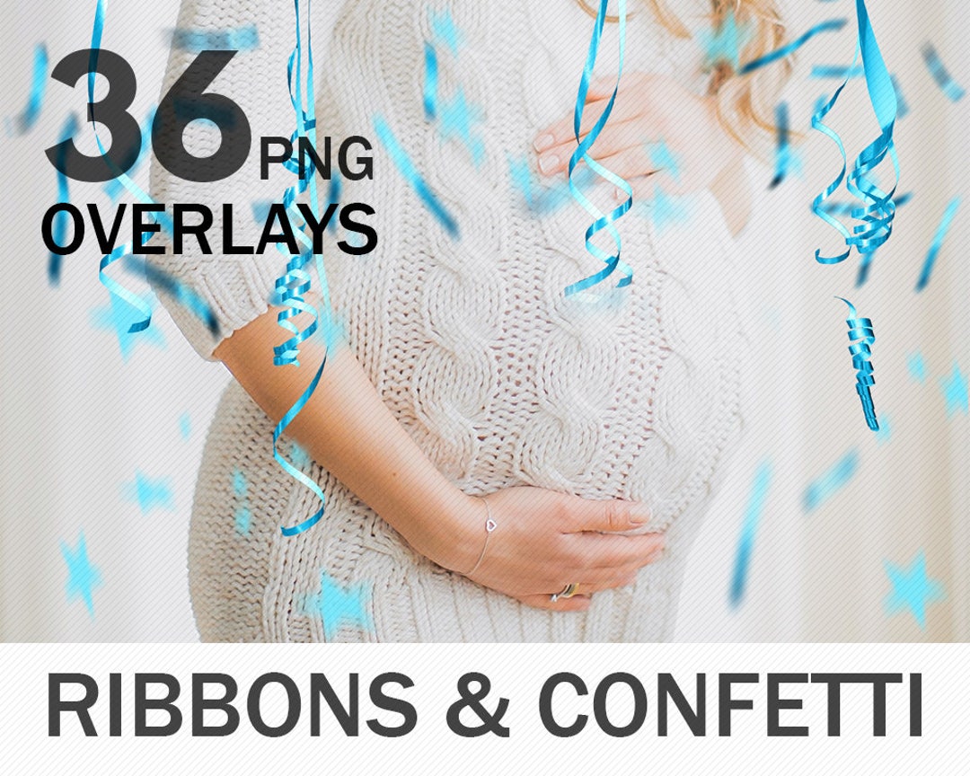 Gender Reveal Confetti and Ribbons Overlays Png for Photoshop 36 Photo