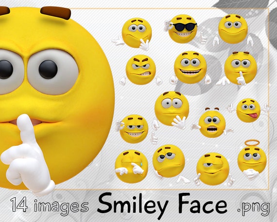 Smiley Face Overlays 14 Digital Printable Clipart Emoji Png Etsy