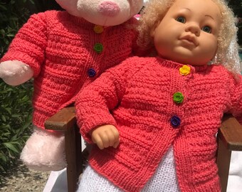 sweaters for twins , baby shower gift / birthday gift/ for baby girls.New color , salmon, rose buttons.25.00 each.