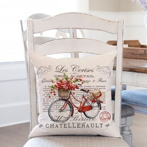 Shabby Chic Fiets Kersen Kersen Franse Digitale Print Transfer DIY Bord Cottagecore Decor Romantische Muurkunst, Vintage Boerderij Fiets Decor
