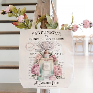 Shabby Chic French Perfume Digital Download Transfer, DIY Tiered Tray Cottagecore Decor, Romantic Roses Transfer, Antique Perfume Bottle