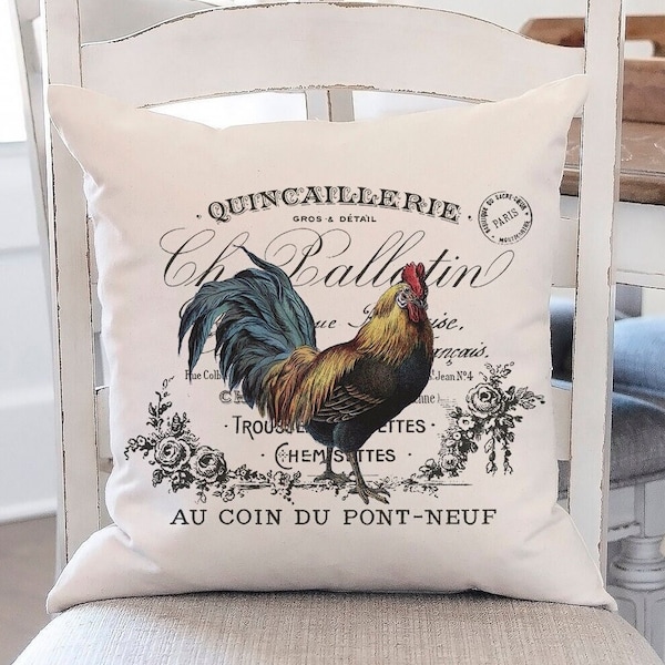 DIY transfert de maison de campagne coq poulet, décoration rustique coussin fourre-tout Cottgecore transfert d'image, artisanat d'oiseau coq shabby Chic Français