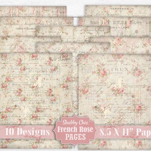 Shabby Chic French Roses Ricevute Lettere Carta Digitale Stampabile Molto Vittima Pacchetto Fai da Te Junk Journal Fattoria 8.5X11 Cottage Craft