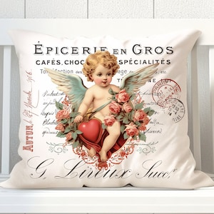 Valentines Day Cupid Cherub Angel Digital Transfer DIY Victorian Image Art Shabby Chic Tiered Tray Wreath Pink Roses Romantic French Decor