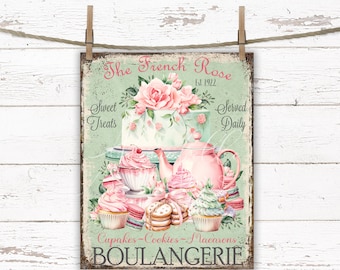 Shabby Chic Pink Rose Boulangerie Sign: French Bakery Printable (Digital Download)