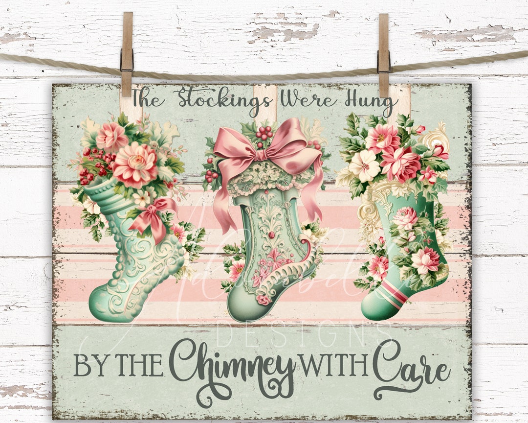Shabby Chic Christmas Stockings Sign: Farmhouse Holiday Decor (digital ...