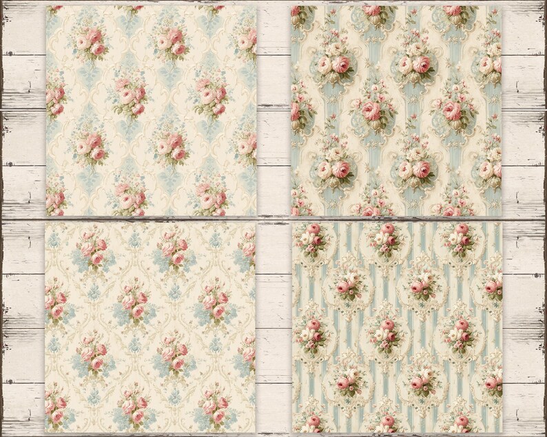 Shabby Chic Floral Digital Paper Pack: Vintage Rose Cottage (10x10" JPG ...