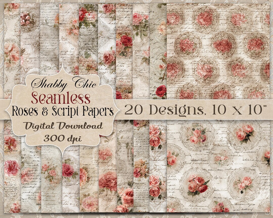 Design Paper Sheets Roses Shabby Chic Roses Digital Paper Pack: Romantic Floral Seamless Sheets ...