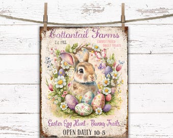 Farmhouse Easter Bunny Print: Cottontail Farms Sign (Digital Download)