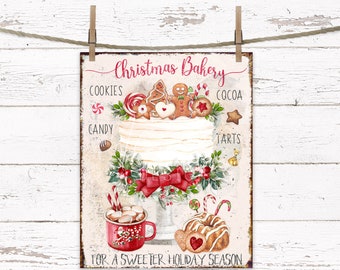 Christmas Decor Sign DIY Print Digital Farmhouse Christmas Bake Shop Christmas Bakery Holiday Transfer Tiered Tray Cottagecore Shabby Chic