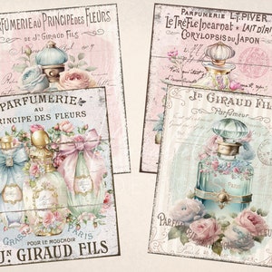 Digitale Shabby Chic Romantische Vintage Parfumflesjes Prints Tags, 4 x 5 Instant Download Labels Transfers, Scrapbooking Collage Cottagecore