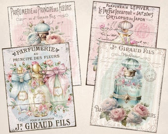 Shabby Chic Perfume Bottle Prints: Vintage Collage Art (Digital Download)