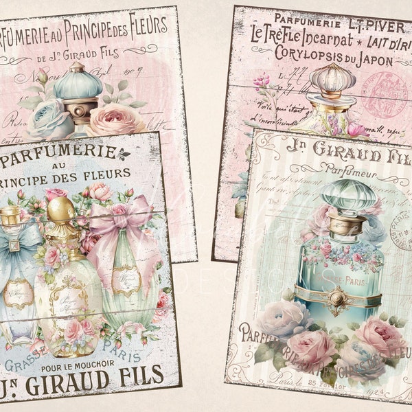 Digitale Parfümflaschen Drucke Tags, 4 X 5 Instant Download Etiketten Transfers, Scrapbooking Collage Cottagecore