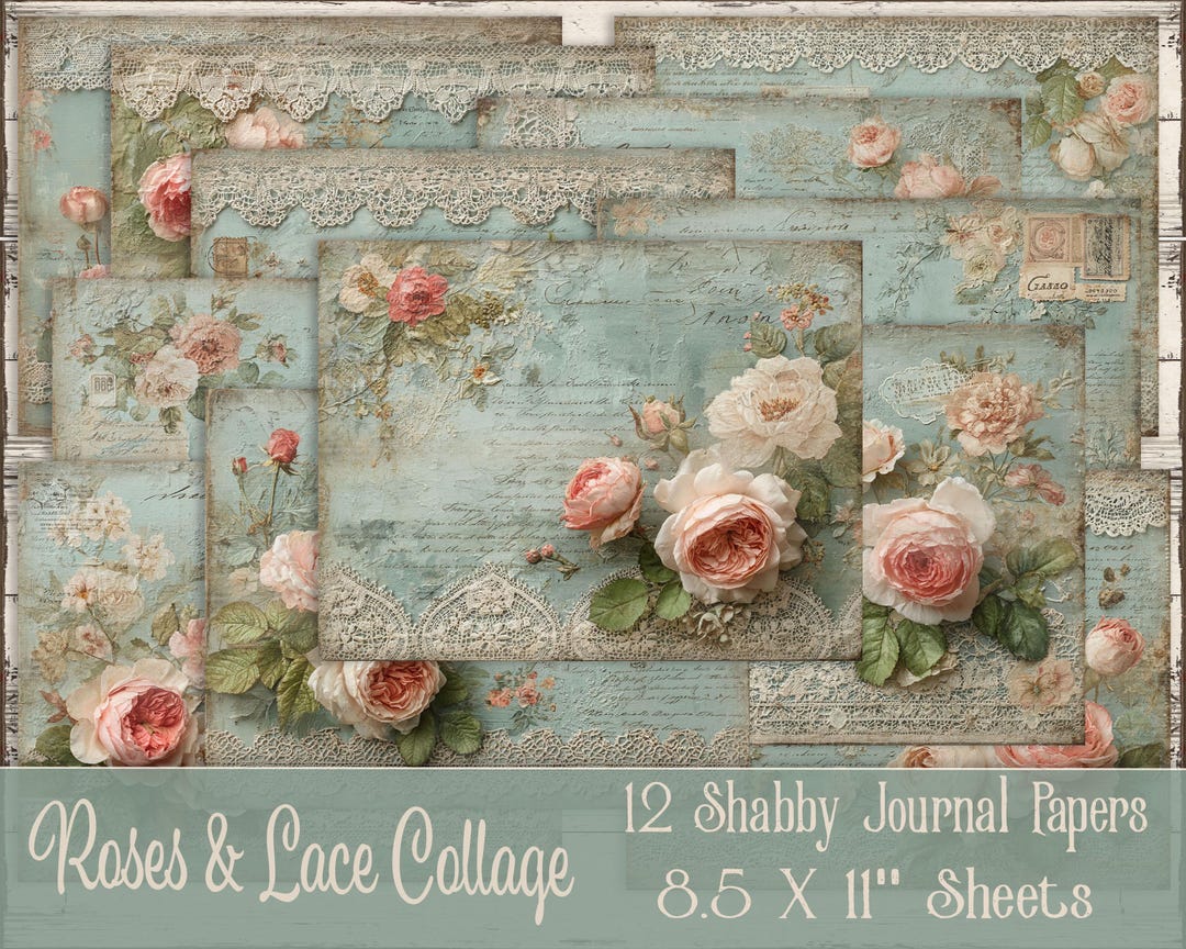 Shabby Chic Roses & Lace Digital Paper Pack (8.5x11, 12 Designs) - Etsy