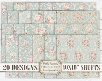 Shabby Chic Rose Wallpaper: Romantiskt blommigt digitalt papperspaket (10x10, digital nedladdning