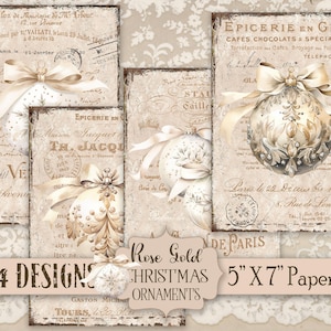 Weihnachten Rose Gold Ornament Papiere Tags Digital Vintage Französisch DIY 5x7 Drucke Urlaub Kranz Dekor Junk Journal Cottage Core