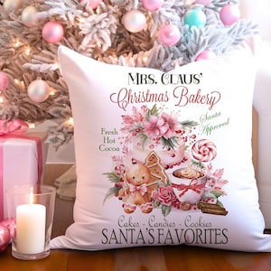 Pink Shabby Chic Mrs. Claus&#39; Christmas Bakery Digital Farmhouse DIY Holiday PNG Transfer Image Art, Cake Gingerbread Cookies Hot Cocoa Decor