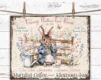 Farmhouse Bunny Tea Room Sign: Vintage Easter Decor (Digital Print)
