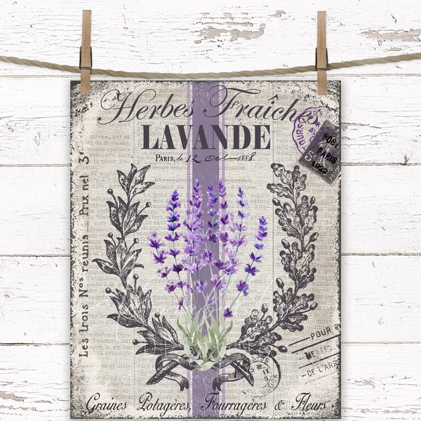 French Country Lavender Farmhouse Lavande Printable Sign Tiered Tray Decor Lavender Wreath Shabby Chic Digital Sign Transfer Cottagecore