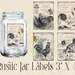 Boerderij afdrukbare land Franse etiketten Tags DIY 3 x 4 vintage kip haan kaarten gelaagde lade krans rustiek mini bord jar voorraadkast label