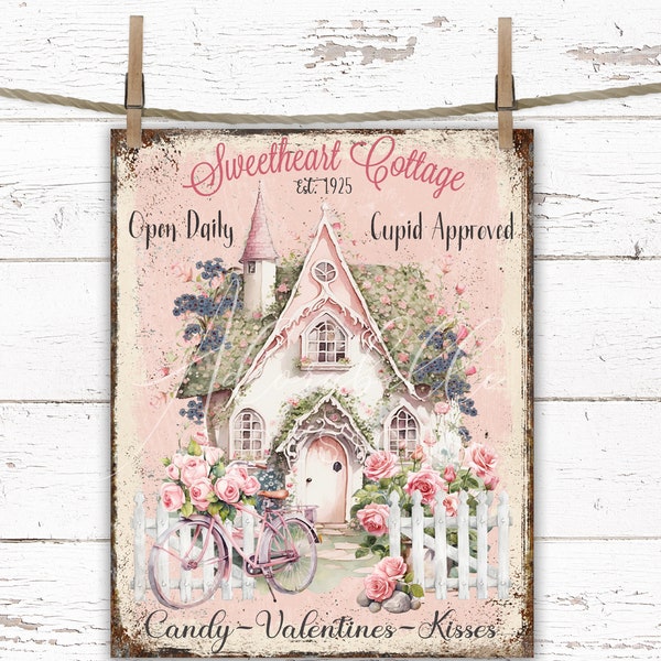 Valentine's Day Printable Cottage Shabby Chic Pink Roses DIY Digital Farmhouse Sign PNG Transfer Wreath Tiered Tray Decor Cottagecore Garden