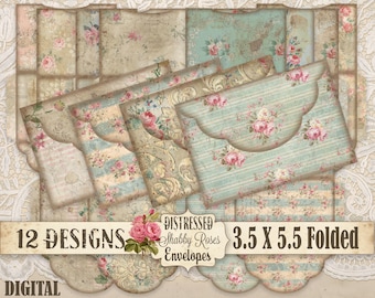 Shabby Chic Rosen Briefumschläge: Französisches Briefpapier im Vintage Stil (Digitaler Download)