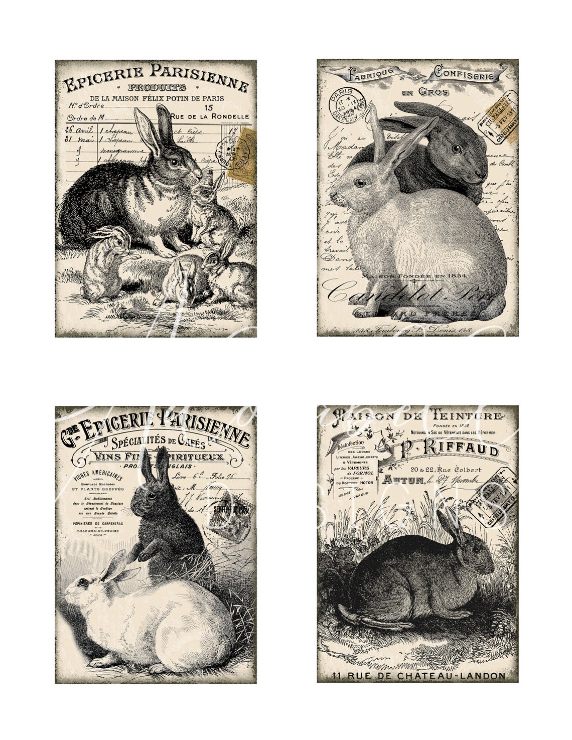 French Rabbit Labels: Vintage Farmhouse Style (digital Download) - Etsy