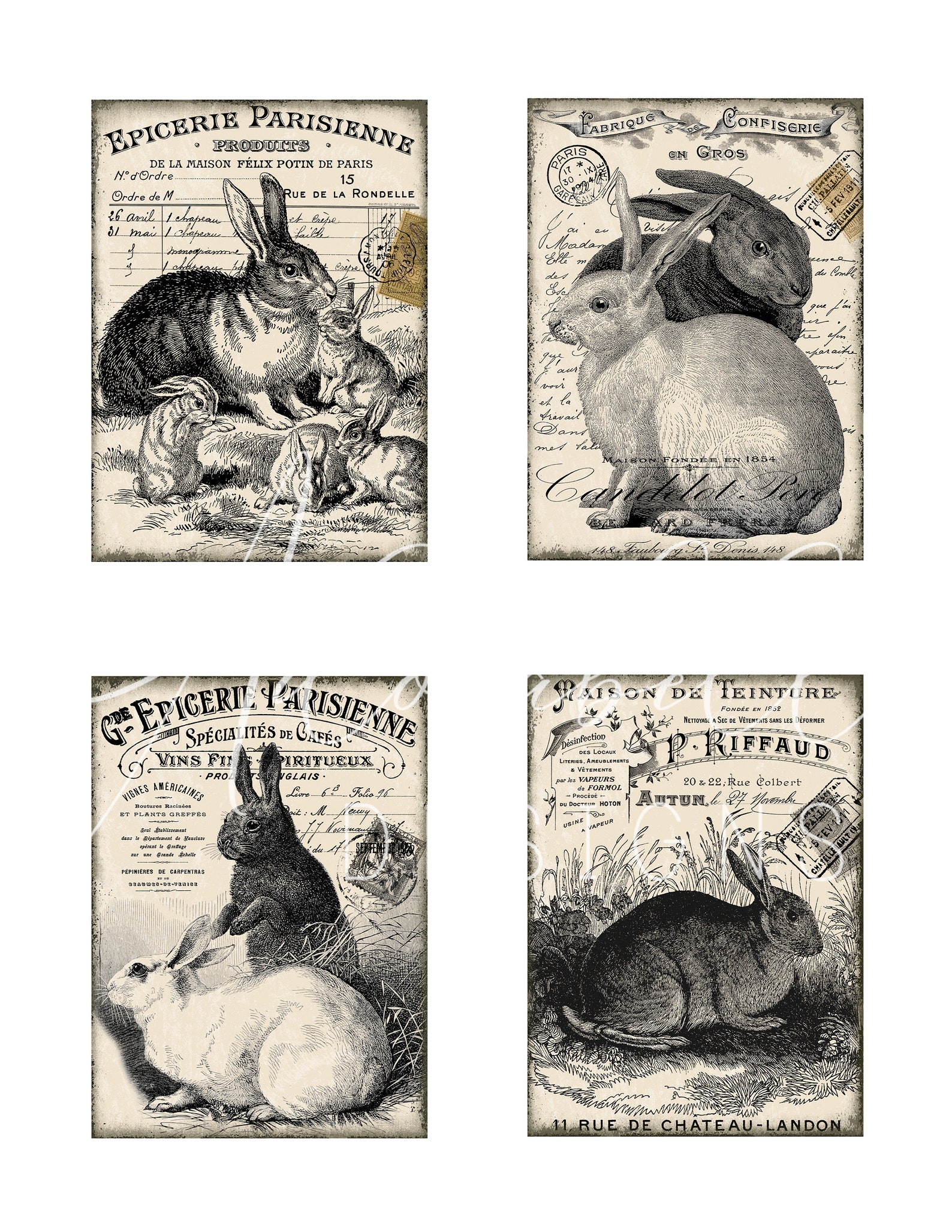French Rabbit Labels: Vintage Farmhouse Style (digital Download) - Etsy