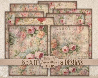 Papier muzyczny Shabby Chic Rose: strony dziennika French Farmhouse (do pobrania w wersji cyfrowej)