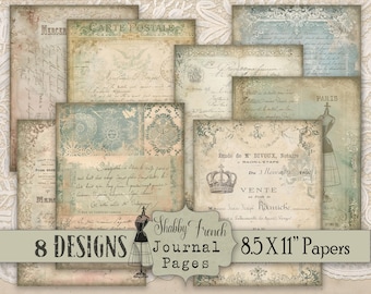 Shabby French Printable Digital Junk Journal Pages Paper DIY Vintage Country French Farmhouse 8.5X11 Rustic Distressed Grunge Cottage Craft