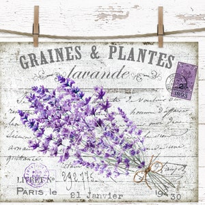 Lavender Printable Sign, Lavande Farmhouse Shabby Chic DIY Fabric Transfer Clipart, Distressed French Lavender Sign, Tiered Tray Decor